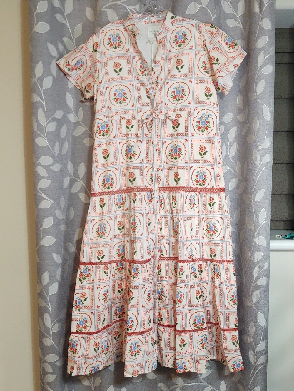 Marigold Floral Tile Print Cotton Dress size S